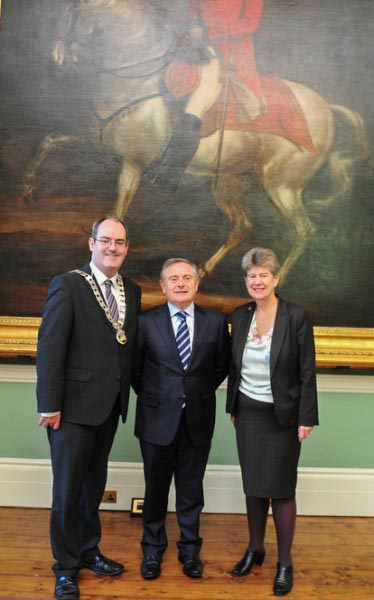Ireland Wales Interreg Programme 20 year celebrations. From L to R: Cllr. Gerry Horkan, Cathaoirleach S&E Regional Assembly, Mr. Brendan Howlin TD, Minister for Public Expenditure and Reform and Ms. J