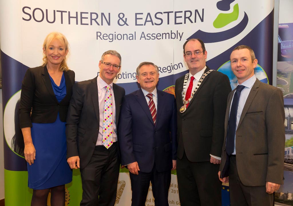 R to L: Ms. Derville Brennan, Programme Executive, S&E Regional Assembly. Mr. Stephen Blair, Director, S&E Regional Assembly. Mr. Brendan Howlin, TD, Minister for Public Expenditure and Reform. Cllr.