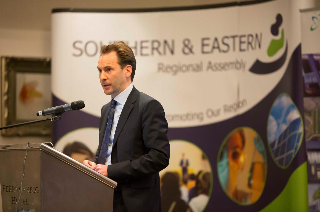 Mr. Robert Collins, Head of Office, Irish Regions Office, Brussels, presenting at the Regional Assemblies Joint Annual Conference 2014 in the Ferrycarrig Hotel, Wexford.