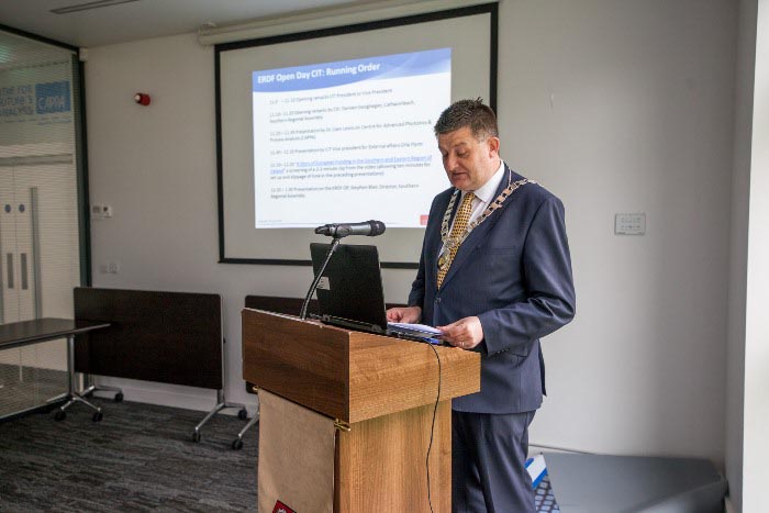 #EU in my Region Open Days Project visit to the ERDF co-funded CAPPA centre, Cork Institute of Technology. Cllr Damien Geoghegan, Cathaoirleach welcoming those in attendance and presenting on the wo