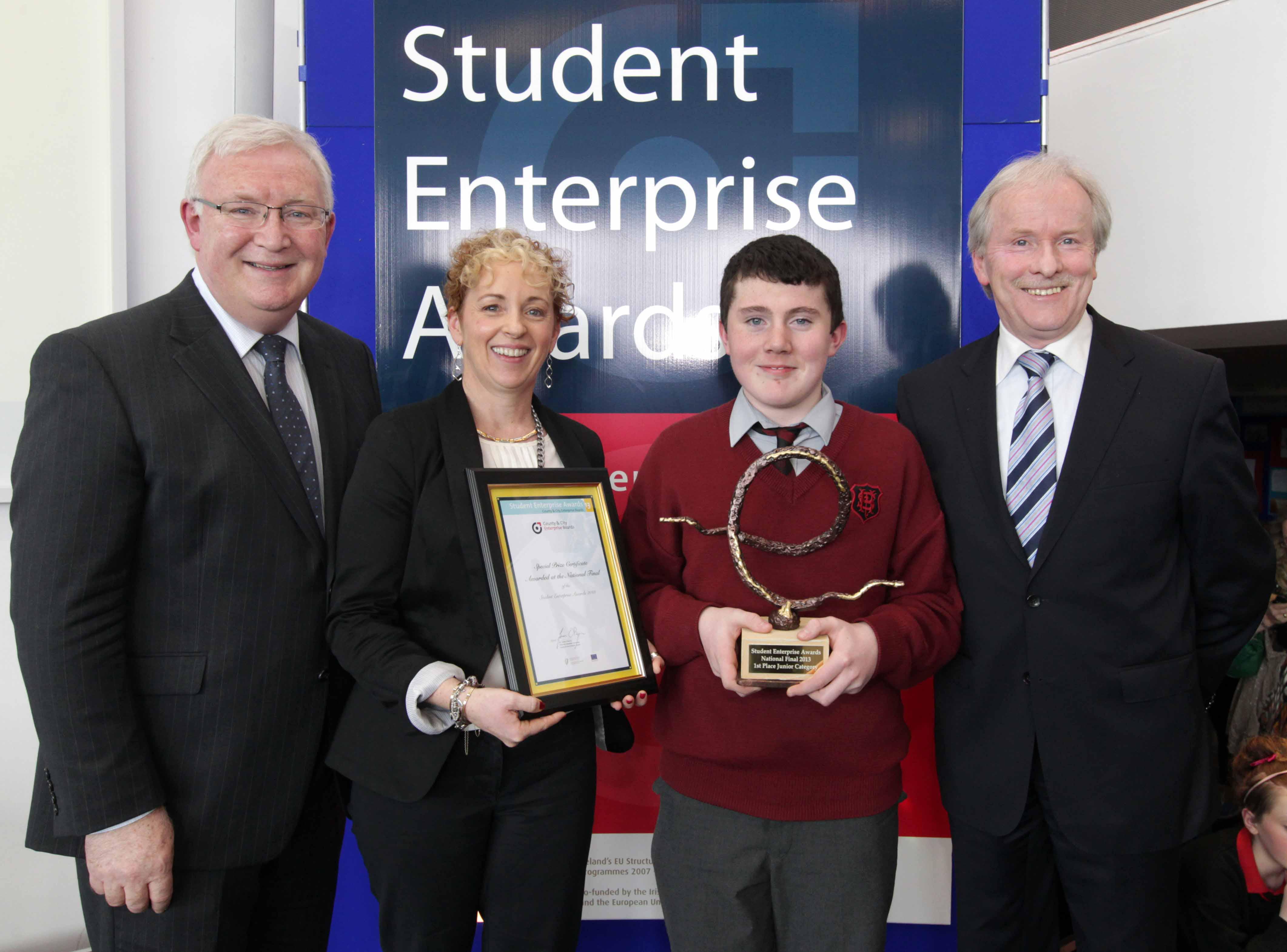 Andrew Butler author of ‘Chook Book’, South Tipperary County Enterprise Board (CEB), winner of the National Student Enterprise Awards (SEA) 2013 (Junior Category). From left to right: Loman O’Bryne