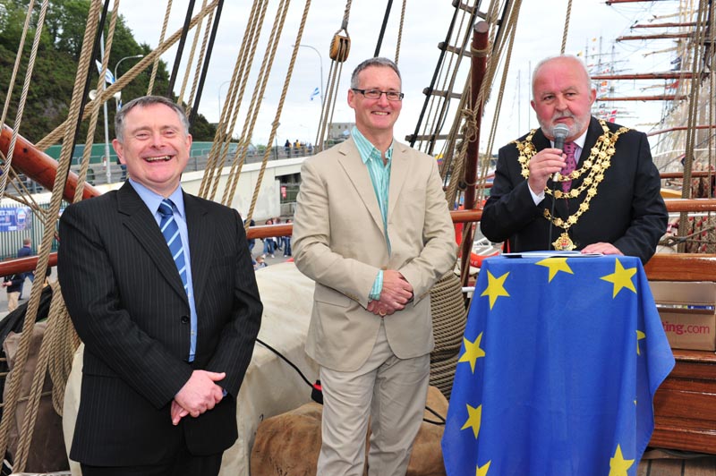 Pictured from left: Mr. Brendan Howlin, T.D., Minister for Public Expenditure & Reform; Mr. Stephen Blair, Director, S&E Regional Assembly and Cllr. Pat Hayes, Mayor of Waterford at the Tall Ships Eve