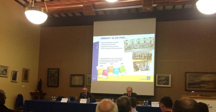 Mr. Stephen Blair, Director, Southern Regional Assembly and Mr. Gerry Finn, Director, Northern and Western Regional Assembly presenting at the URBACT III Information Day in Maynooth University. The In