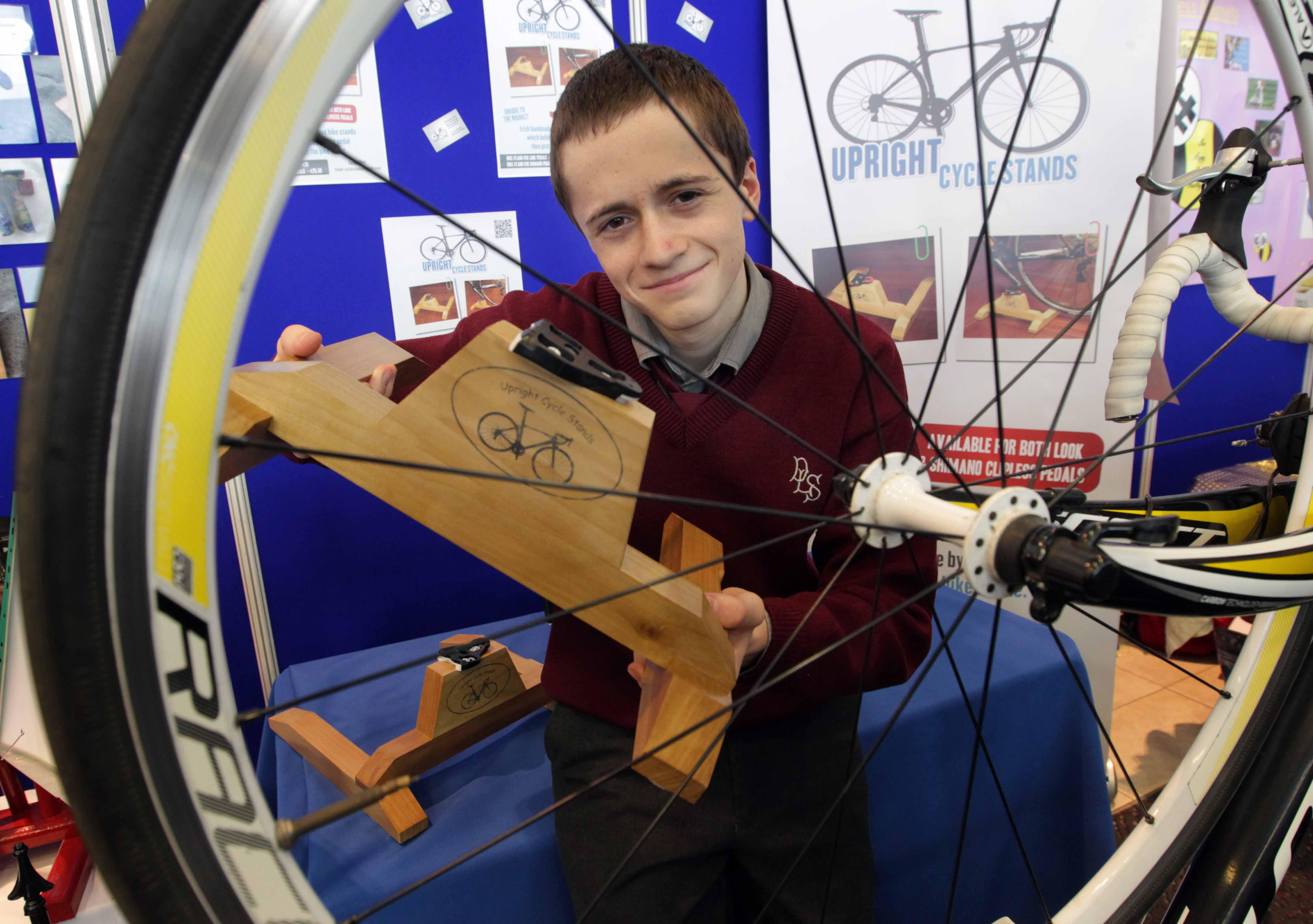 Cathal Daly (16) of ‘Upright Cycle Stands’ from De la Salle College, Waterford City won the Senior Category of the Student Enterprise Awards 2014
NewsPhotography: Mark Stedman from Photocall Ireland