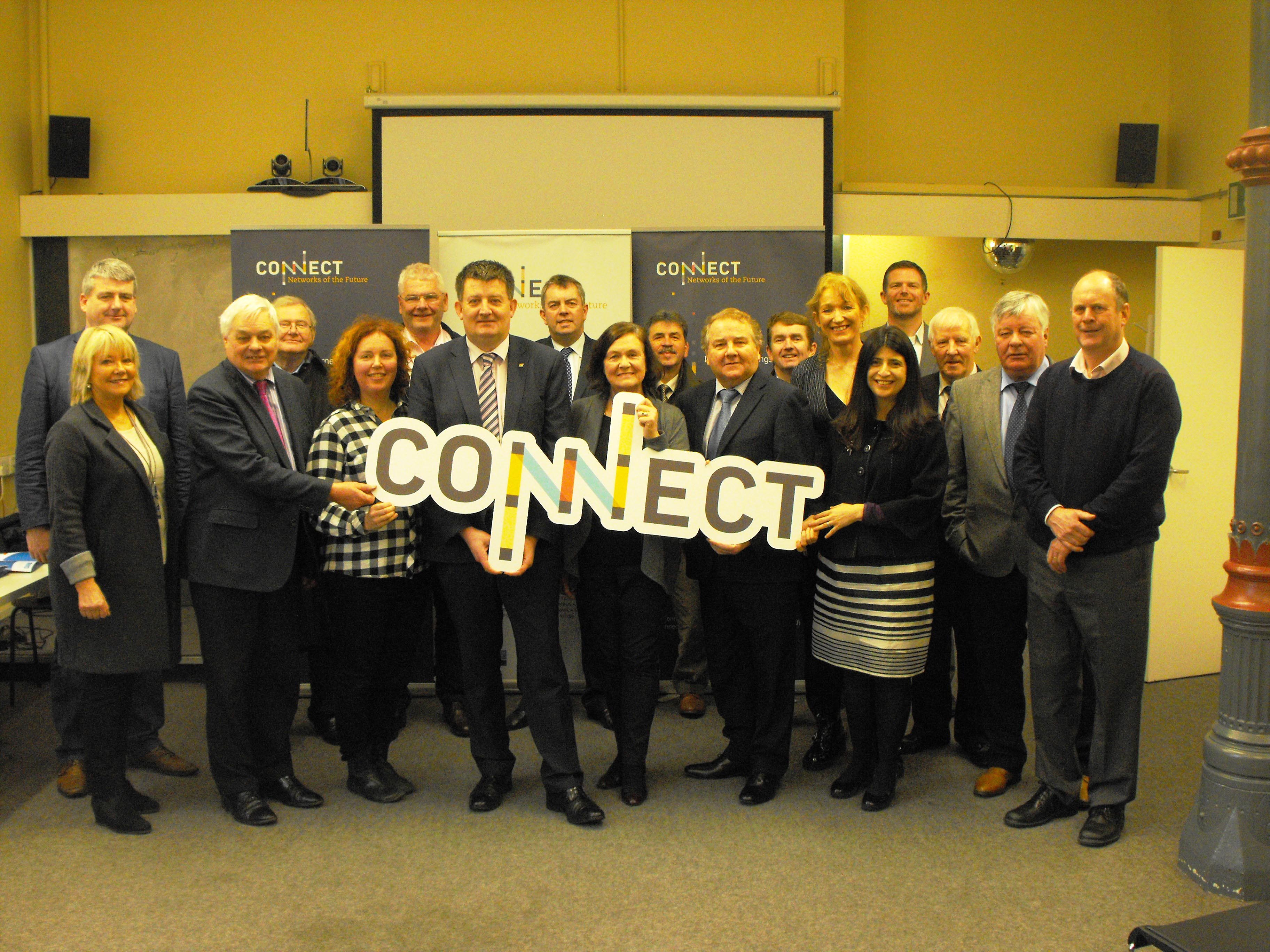 Southern Regional Assembly Members on a study visit to the ERDF co-funded CONNECT Research Centre. TCD. Photo includes Prof. Linda Doyle and CONNECT staff.