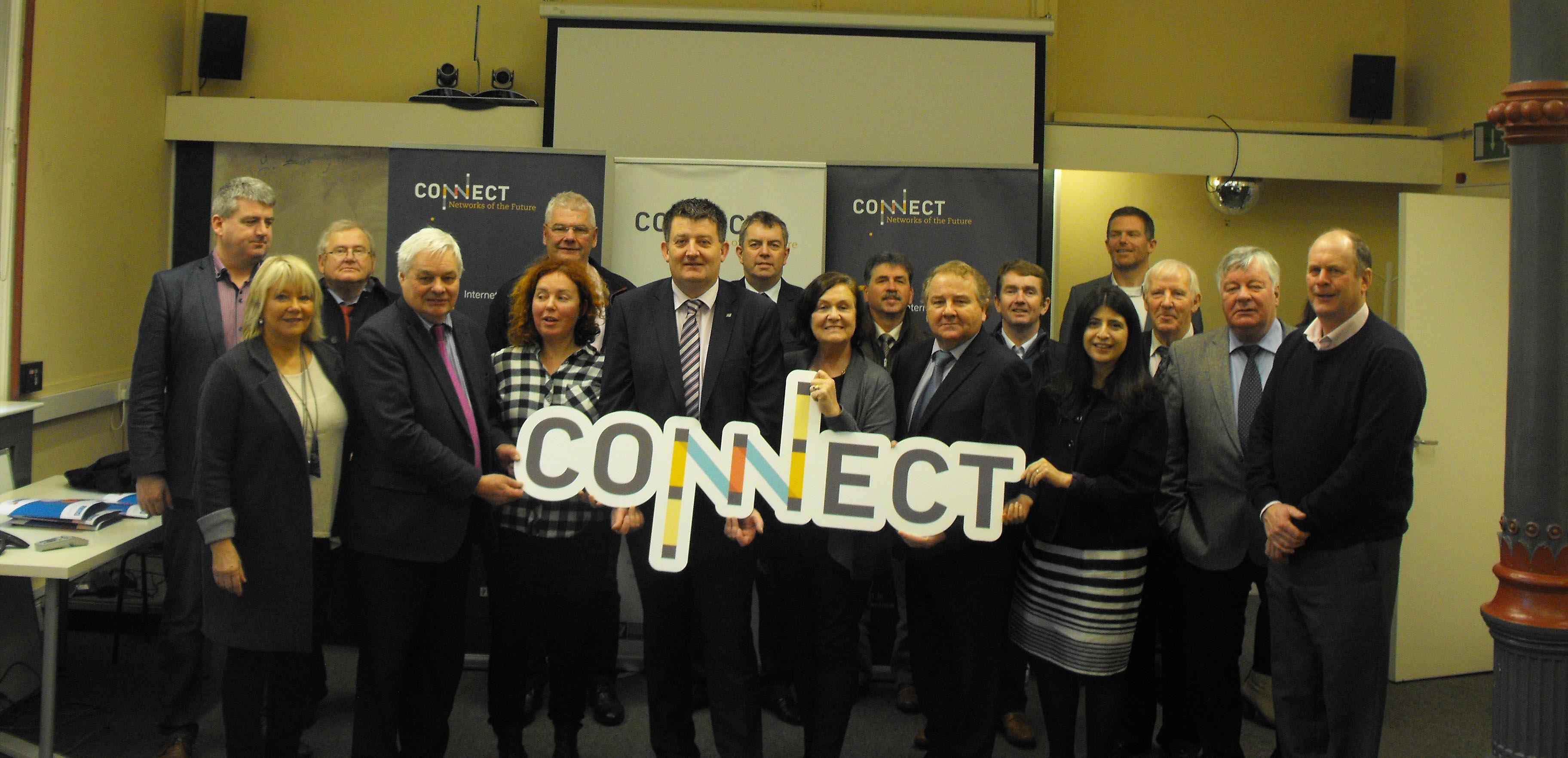Southern Regional Assembly Members on a study visit to the ERDF co-funded CONNECT Research Centre. TCD. Photo includes Prof. Linda Doyle and CONNECT staff.