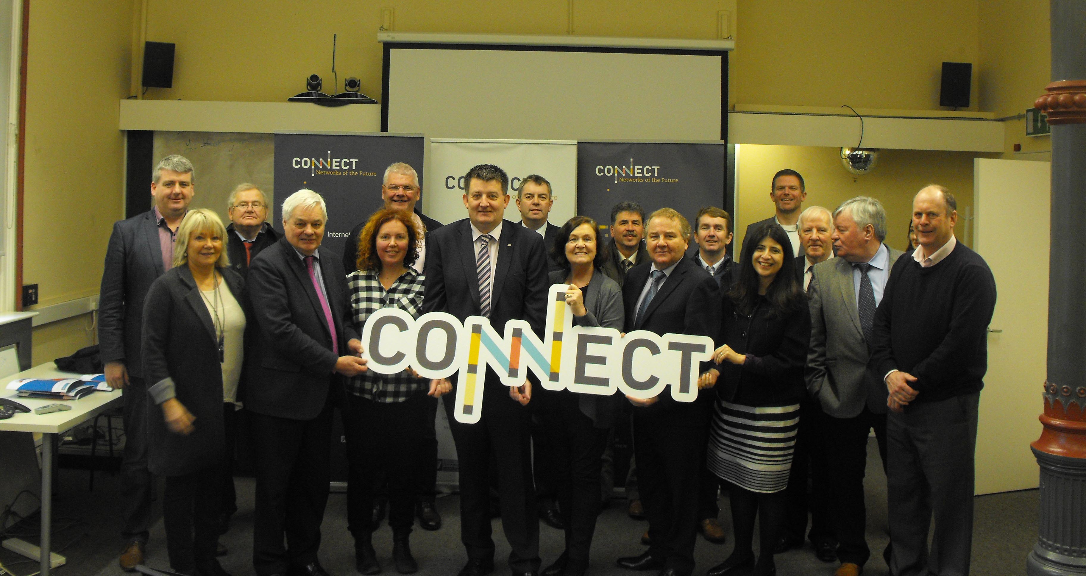 Southern Regional Assembly Members on a study visit to the ERDF co-funded CONNECT Research Centre. TCD. Photo includes Prof. Linda Doyle and CONNECT staff.